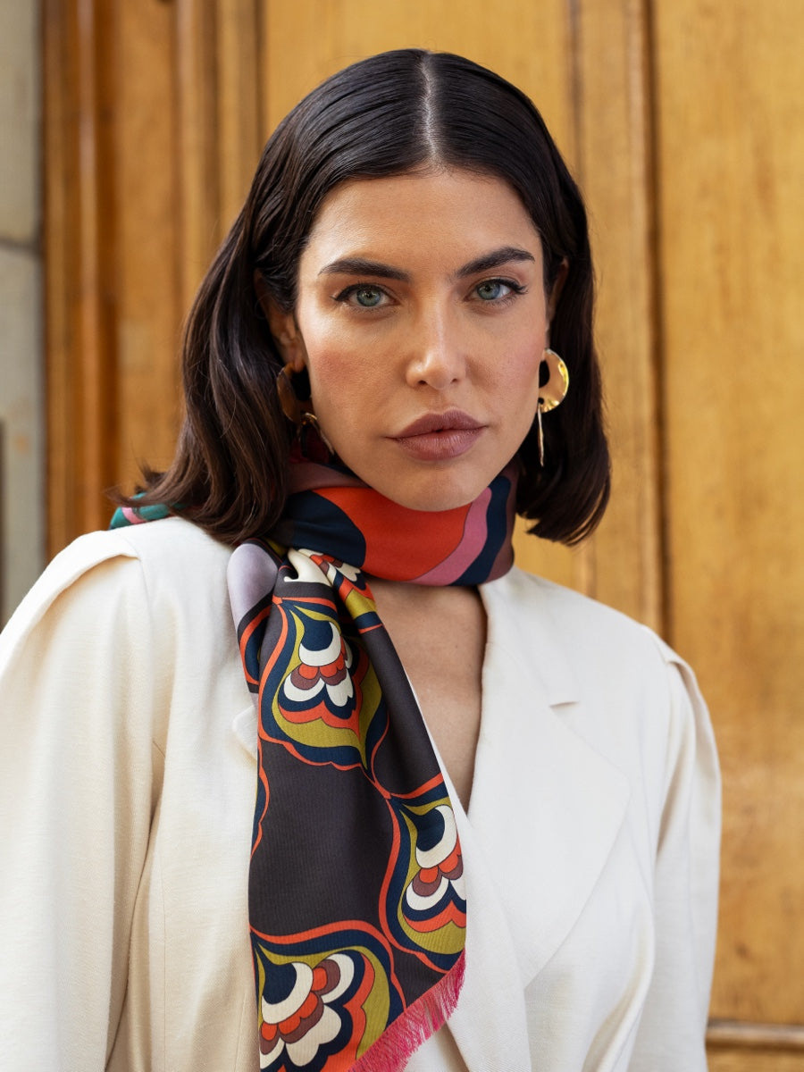 Giorgia (green/pink) - soft and lightweight Italian foulard from pure silk  - Fratelli Orsini - Luxury Italian Scarf - Handmade in Italy - 10