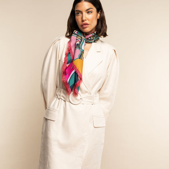 Giorgia (green/pink) - soft and lightweight Italian foulard from pure silk  - Fratelli Orsini - Luxury Italian Scarf - Handmade in Italy - 11