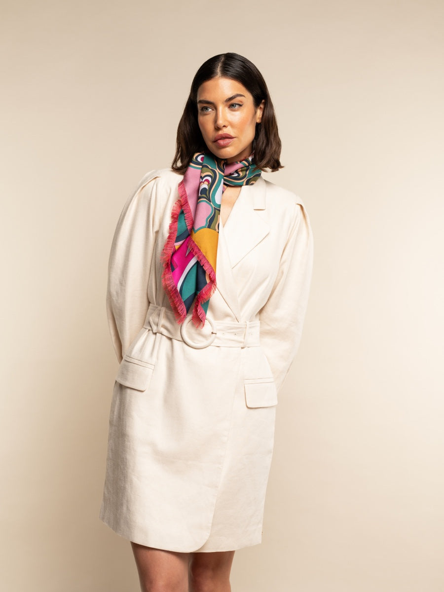 Giorgia (green/pink) - soft and lightweight Italian foulard from pure silk  - Fratelli Orsini - Luxury Italian Scarf - Handmade in Italy - 11