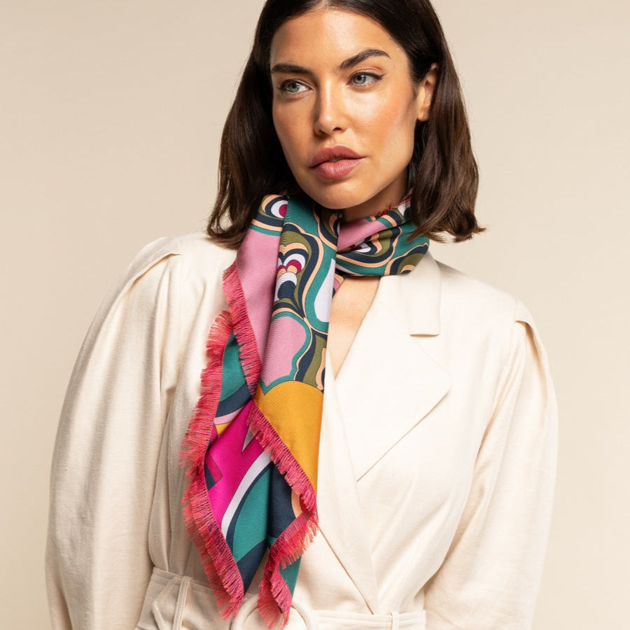 Giorgia (green/pink) - soft and lightweight Italian foulard from pure silk  - Fratelli Orsini - Luxury Italian Scarf - Handmade in Italy - 1  