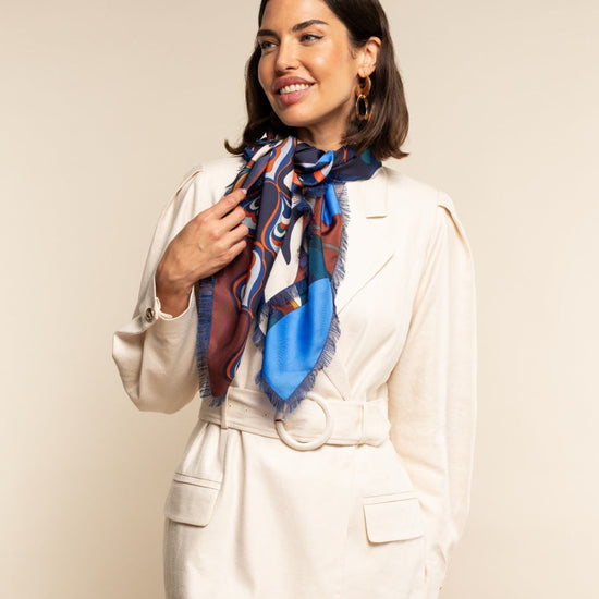 Giorgia (blue/red) - soft and lightweight Italian foulard from pure silk - Fratelli Orsini - Luxury Italian Scarf - Handmade in Italy - 6