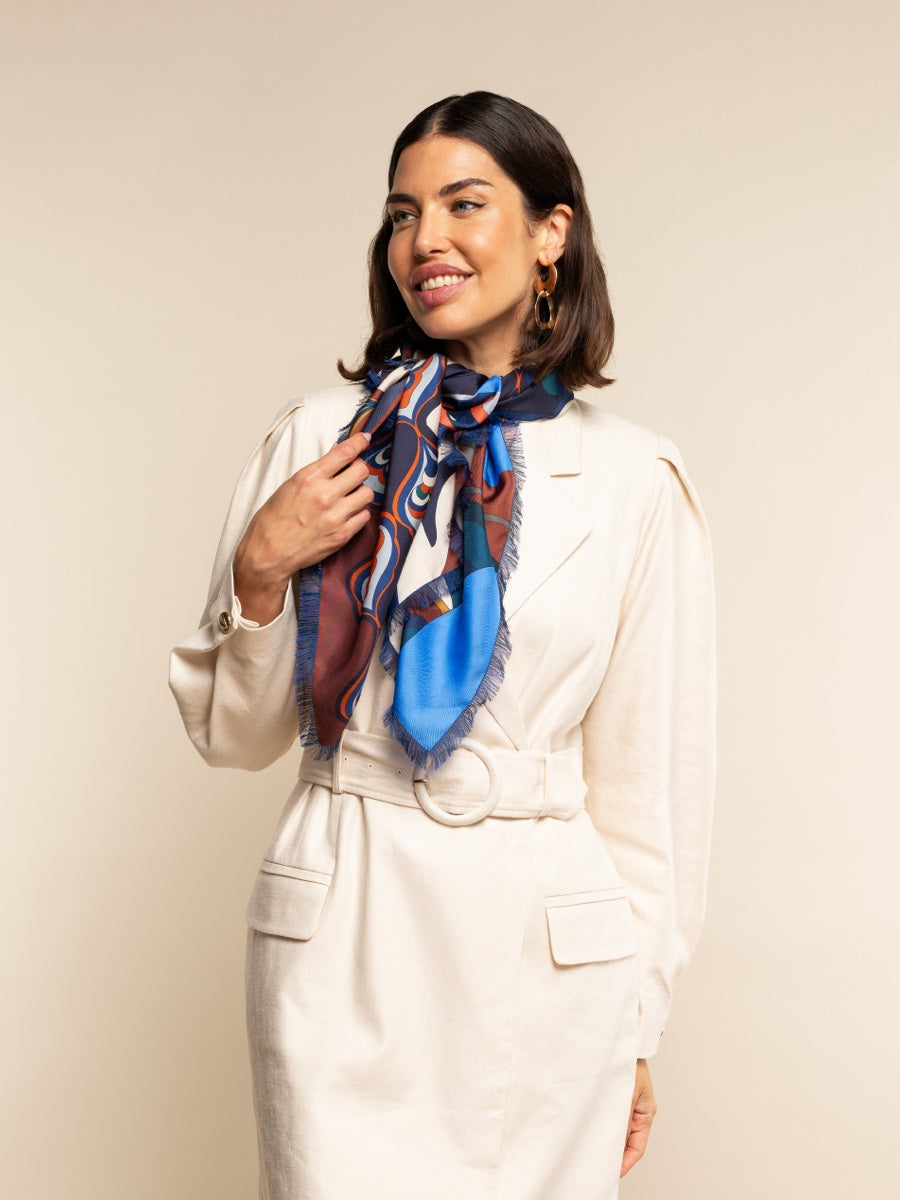 Giorgia (blue/red) - soft and lightweight Italian foulard from pure silk - Fratelli Orsini - Luxury Italian Scarf - Handmade in Italy - 6