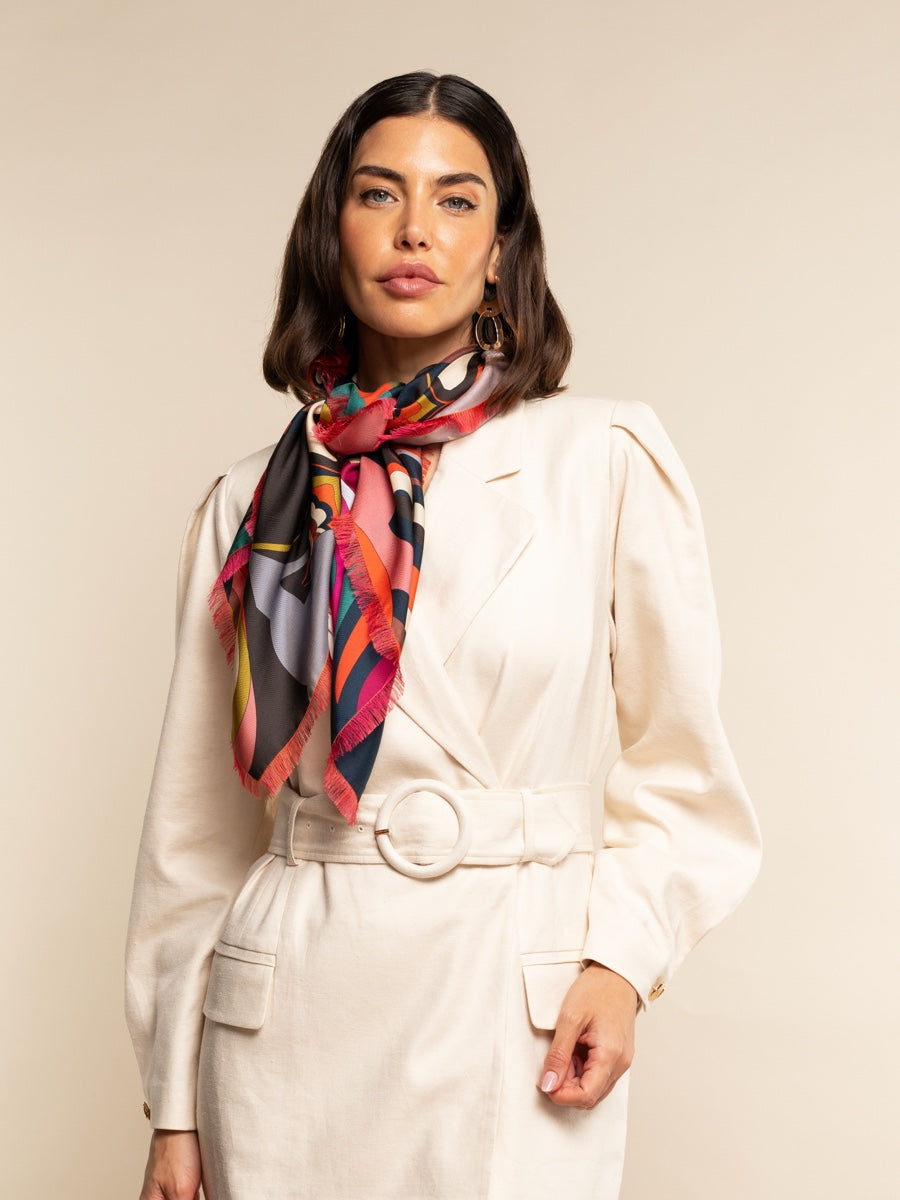 Giorgia (green/pink) - soft and lightweight Italian foulard from pure silk  - Fratelli Orsini - Luxury Italian Scarf - Handmade in Italy - 6