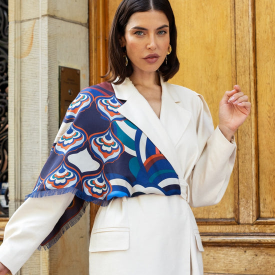Giorgia (blue/red) - soft and lightweight Italian foulard from pure silk - Fratelli Orsini - Luxury Italian Scarf - Handmade in Italy - 7
