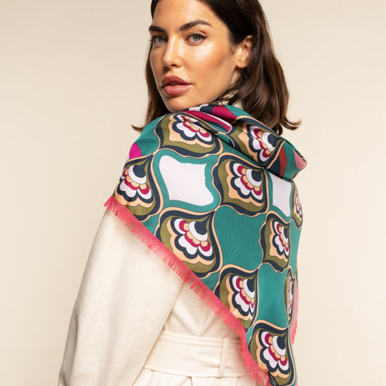 Giorgia (green/pink) - soft and lightweight Italian foulard from pure silk  - Fratelli Orsini - Luxury Italian Scarf - Handmade in Italy - 7