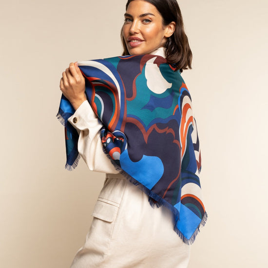 Giorgia (blue/red) - soft and lightweight Italian foulard from pure silk - Fratelli Orsini - Luxury Italian Scarf - Handmade in Italy - 9