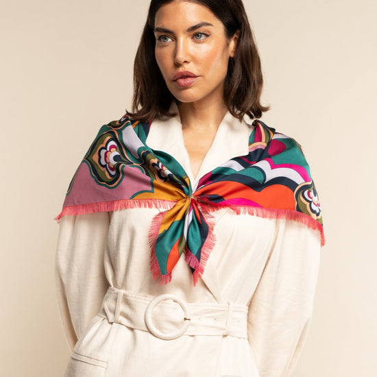Giorgia (green/pink) - soft and lightweight Italian foulard from pure silk  - Fratelli Orsini - Luxury Italian Scarf - Handmade in Italy - 9