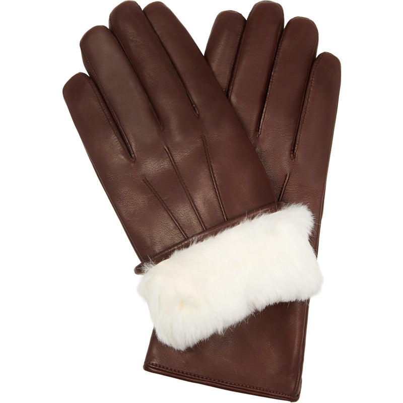 Francesca (brown) - lambskin leather gloves with white fur lining