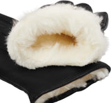 Francesca (black) - Italian lambskin leather gloves with white fur lining