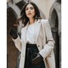 Francesca (brown) - Italian lambskin leather gloves with white rabbit fur lining - Fratelli Orsini - Luxury Leather Gloves - Handmade in Italy - 6