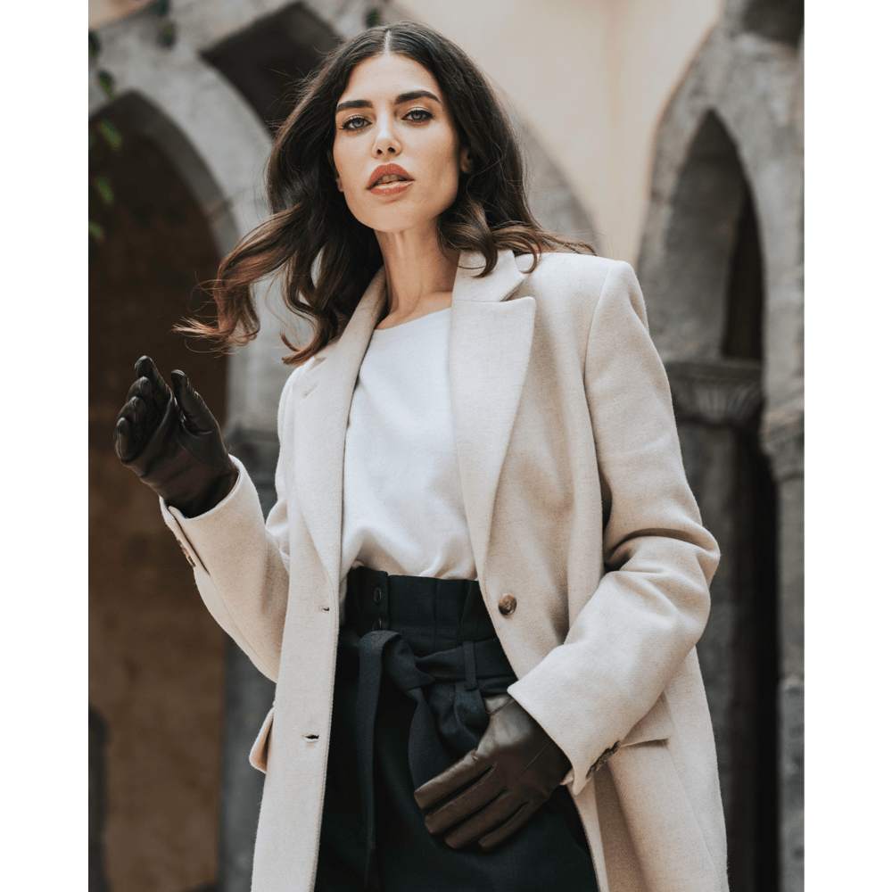 Francesca (brown) - Italian lambskin leather gloves with brown rabbit fur lining - Fratelli Orsini - Luxury Leather Gloves - Handmade in Italy - 9