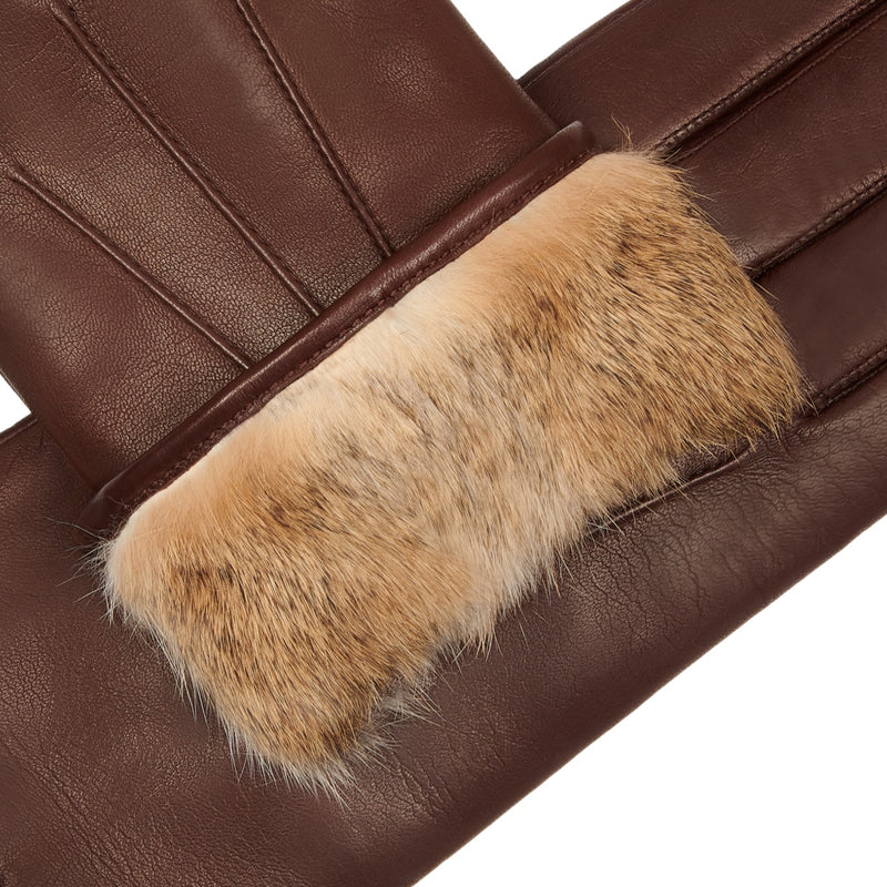 Francesca (brown) - Italian lambskin leather gloves with brown fur lining