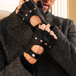 Vincenzo (black) - fingerless Italian driving gloves made of American deerskin leather - Fratelli Orsini - Luxury Driving Gloves - Handmade in Italy - 3