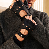 Vincenzo (black) - fingerless Italian driving gloves made of American deerskin leather - Fratelli Orsini - Luxury Driving Gloves - Handmade in Italy - 3