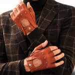 Vincenzo (brown): fingerless Italian driving gloves made of American deerskin leather - Fratelli Orsini - Luxury Driving Gloves - Handmade in Italy - 4