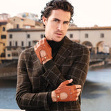 Vincenzo (brown): fingerless Italian driving gloves made of American deerskin leather - Fratelli Orsini - Luxury Driving Gloves - Handmade in Italy - 7