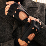 Vincenzo (black) - fingerless Italian driving gloves made of American deerskin leather - Fratelli Orsini - Luxury Driving Gloves - Handmade in Italy - 7