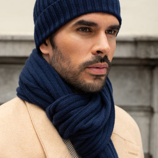 Milano (navy blue) - 100% cashmere ribbed beanie (unisex)- Fratelli Orsini - Luxury Beanie - Handmade in Italy -   8