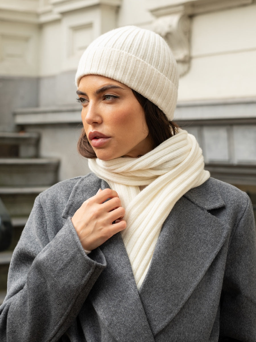 Milano (cream) - 100% cashmere ribbed beanie (unisex)  Fratelli Orsini - Luxury Beanie - Handmade in Italy - 9