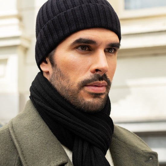 Napoli (black) - 100% cashmere ribbed scarf (unisex)  - Fratelli Orsini - Luxury Cashmere Scarf - Handmade in Italy - 10