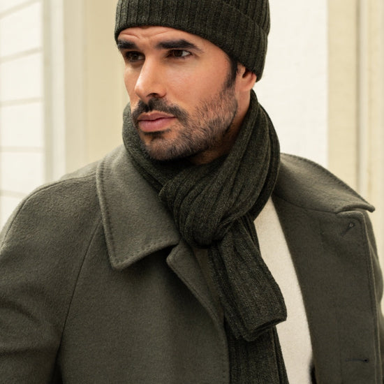 Napoli (dark green) - 100% cashmere ribbed scarf (unisex) - Fratelli Orsini - Luxury Cashmere Scarf - Handmade in Italy - 12