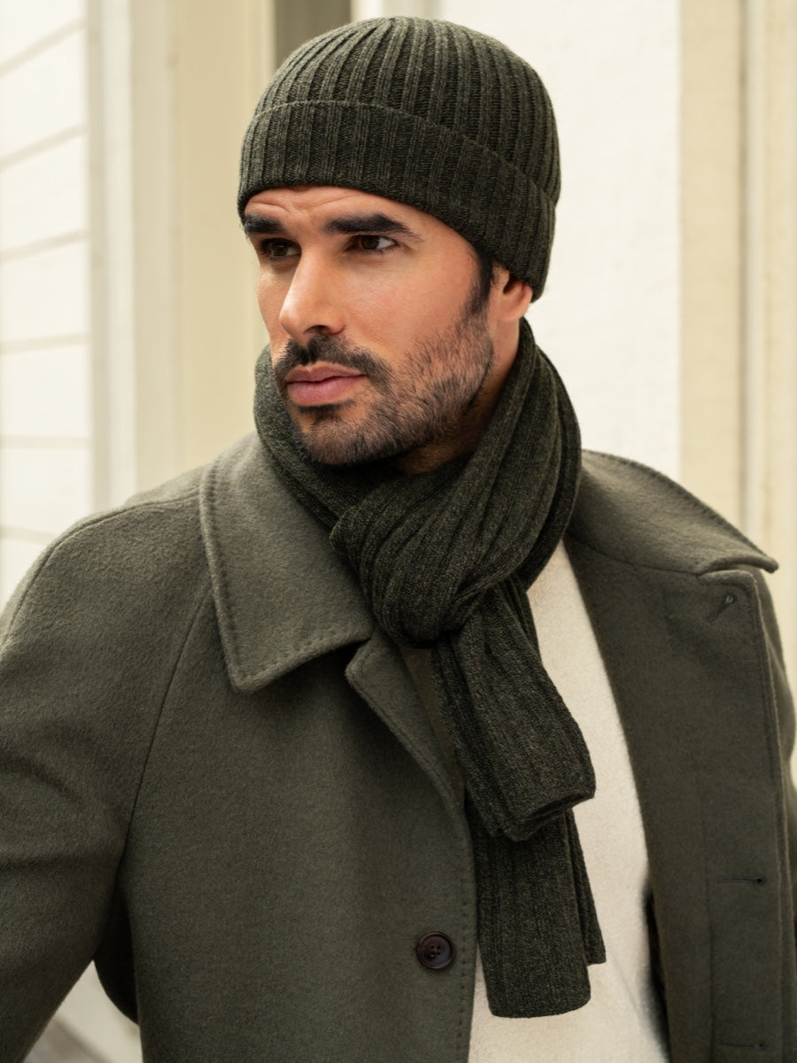 Napoli (dark green) - 100% cashmere ribbed scarf (unisex) - Fratelli Orsini - Luxury Cashmere Scarf - Handmade in Italy - 12