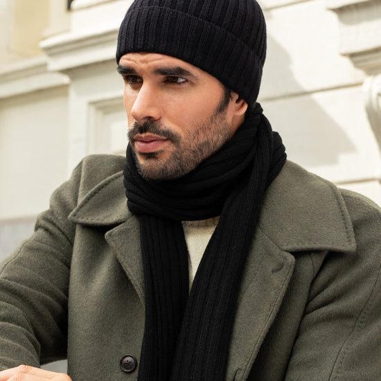 Napoli (black) - 100% cashmere ribbed scarf (unisex)  - Fratelli Orsini - Luxury Cashmere Scarf - Handmade in Italy - 6