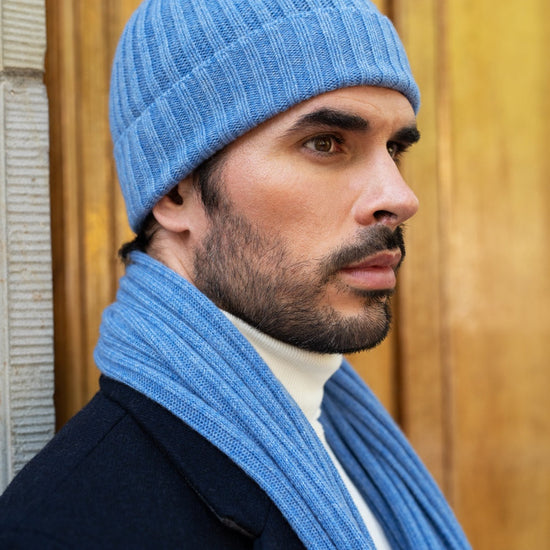 Milano (light blue) - 100% cashmere ribbed beanie (unisex)- Fratelli Orsini - Luxury Beanie - Handmade in Italy -   12