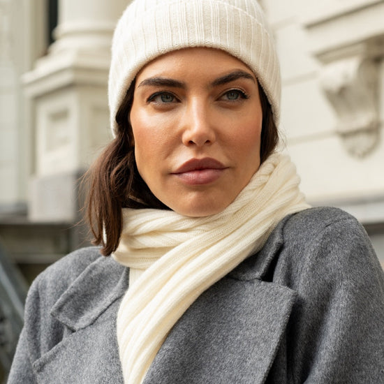 Napoli (cream) - 100% cashmere ribbed scarf (unisex) - Fratelli Orsini - Luxury Cashmere Scarf - Handmade in Italy - 15