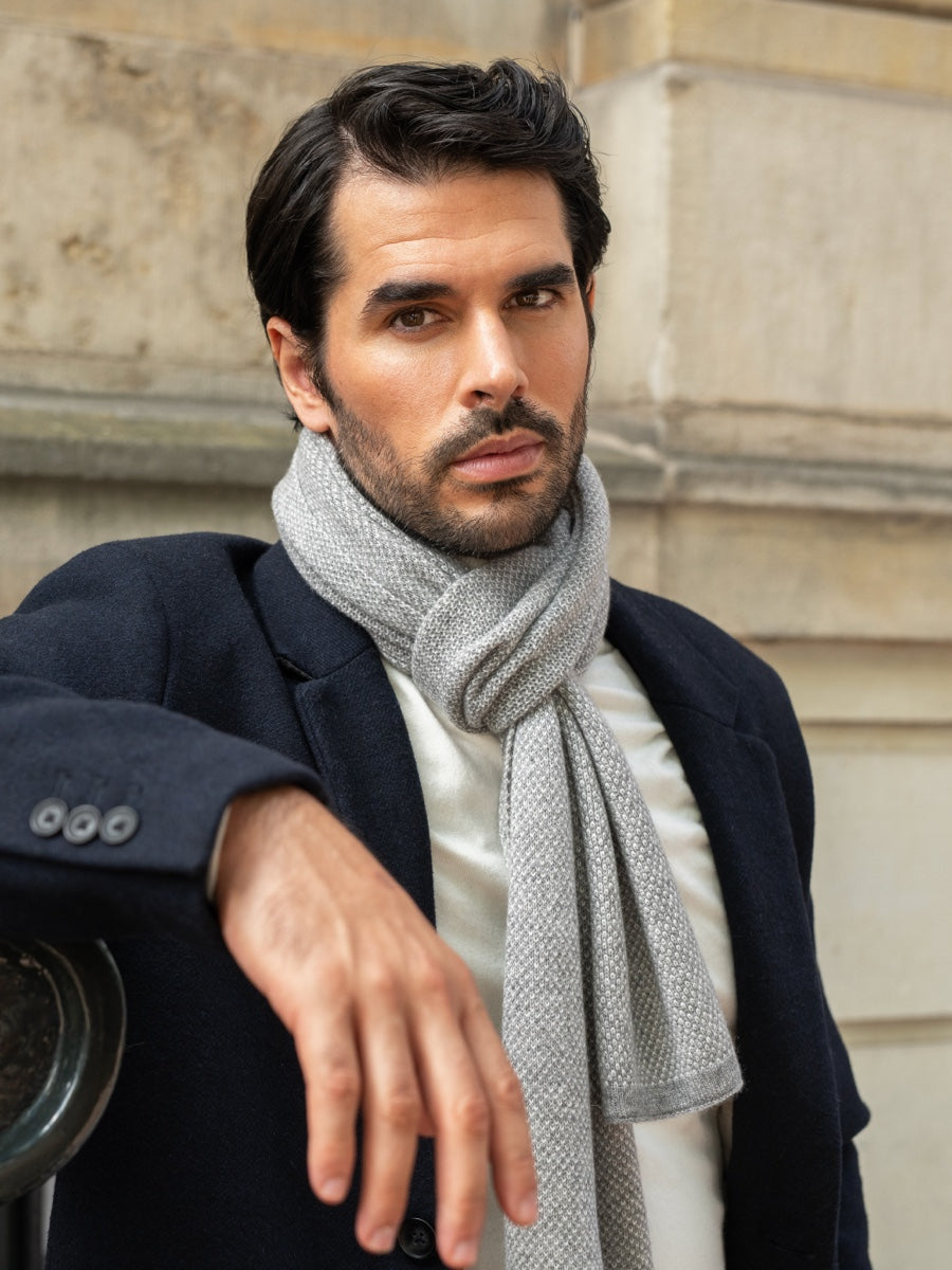 Cashmere Scarf Men Riccardo (grey & white) – Fratelli Orsini® - Luxury Leather Gloves - Made in Italy - 7