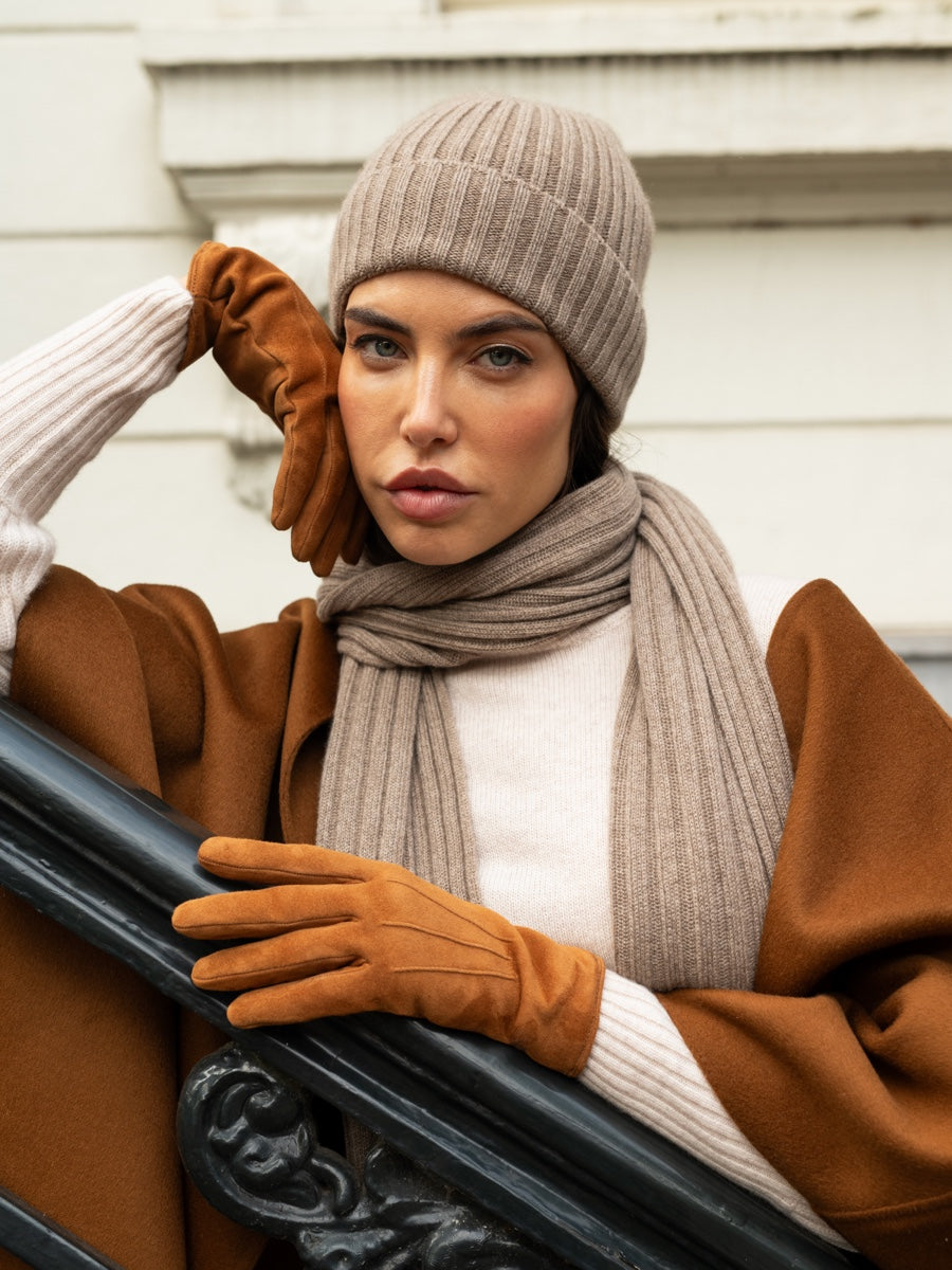 Milano (brown) - 100% cashmere ribbed beanie (unisex)- Fratelli Orsini - Luxury Beanie - Handmade in Italy -  15