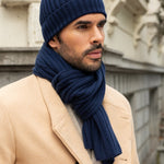 Napoli (navy blue) - 100% cashmere ribbed scarf (unisex) - Fratelli Orsini - Luxury Cashmere Scarf - Handmade in Italy - 7
