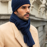 Napoli (navy blue) - 100% cashmere ribbed scarf (unisex) - Fratelli Orsini - Luxury Cashmere Scarf - Handmade in Italy - 7