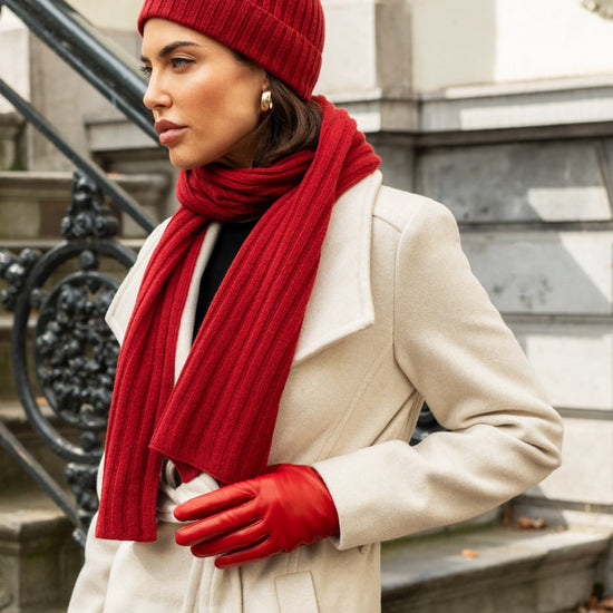 Napoli (red) - 100% cashmere ribbed scarf (unisex) - Fratelli Orsini - Luxury Cashmere Scarf - Handmade in Italy - 13