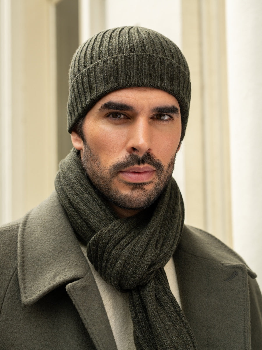 Milano (dark green) - 100% cashmere ribbed beanie (unisex)- Fratelli Orsini - Luxury Beanie - Handmade in Italy - 7