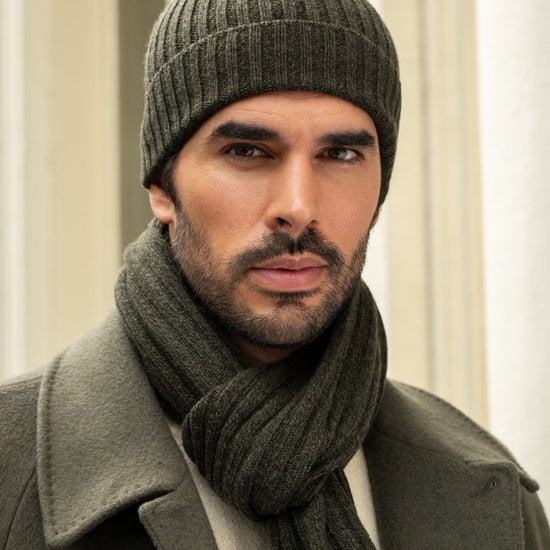 Napoli (dark green) - 100% cashmere ribbed scarf (unisex) - Fratelli Orsini - Luxury Cashmere Scarf - Handmade in Italy - 15