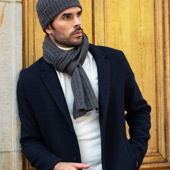 Milano (dark grey) - 100% cashmere ribbed beanie (unisex) - Fratelli Orsini - Luxury Beanie - Handmade in Italy -    14