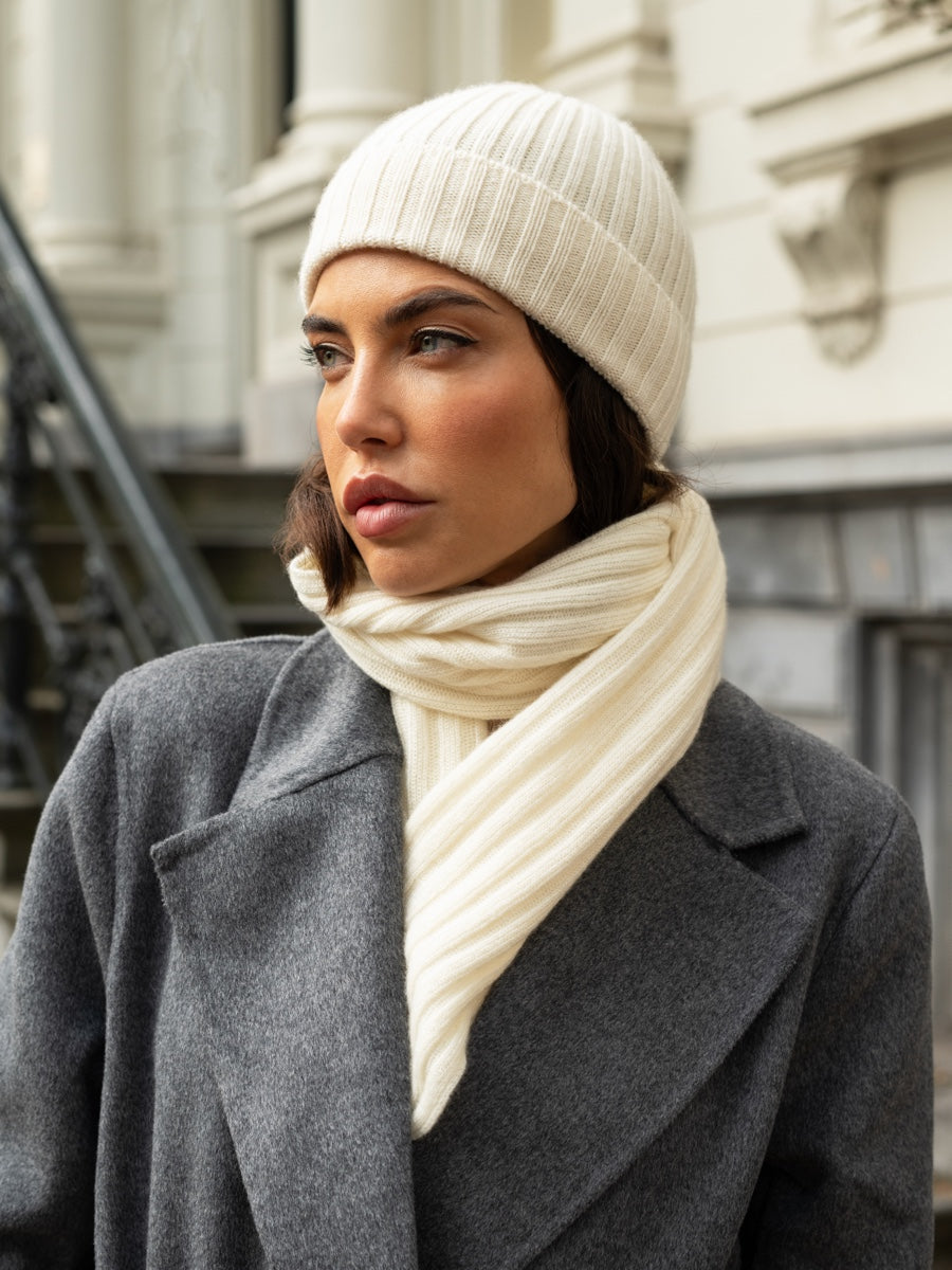 Milano (cream) - 100% cashmere ribbed beanie (unisex)  Fratelli Orsini - Luxury Beanie - Handmade in Italy -  5