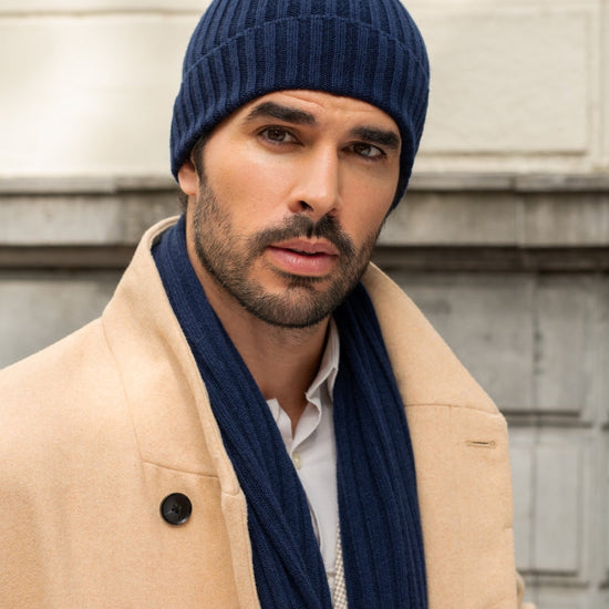 Milano (navy blue) - 100% cashmere ribbed beanie (unisex)- Fratelli Orsini - Luxury Beanie - Handmade in Italy -    7