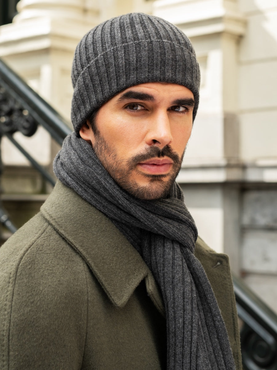 Milano (dark grey) - 100% cashmere ribbed beanie (unisex) - Fratelli Orsini - Luxury Beanie - Handmade in Italy -   7