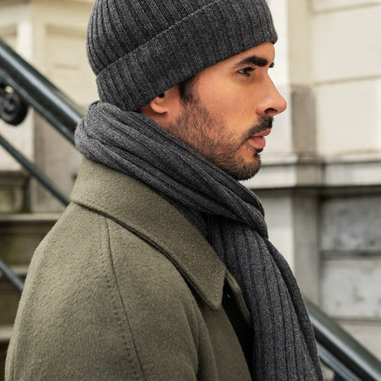Milano (dark grey) - 100% cashmere ribbed beanie (unisex) - Fratelli Orsini - Luxury Beanie - Handmade in Italy -    13