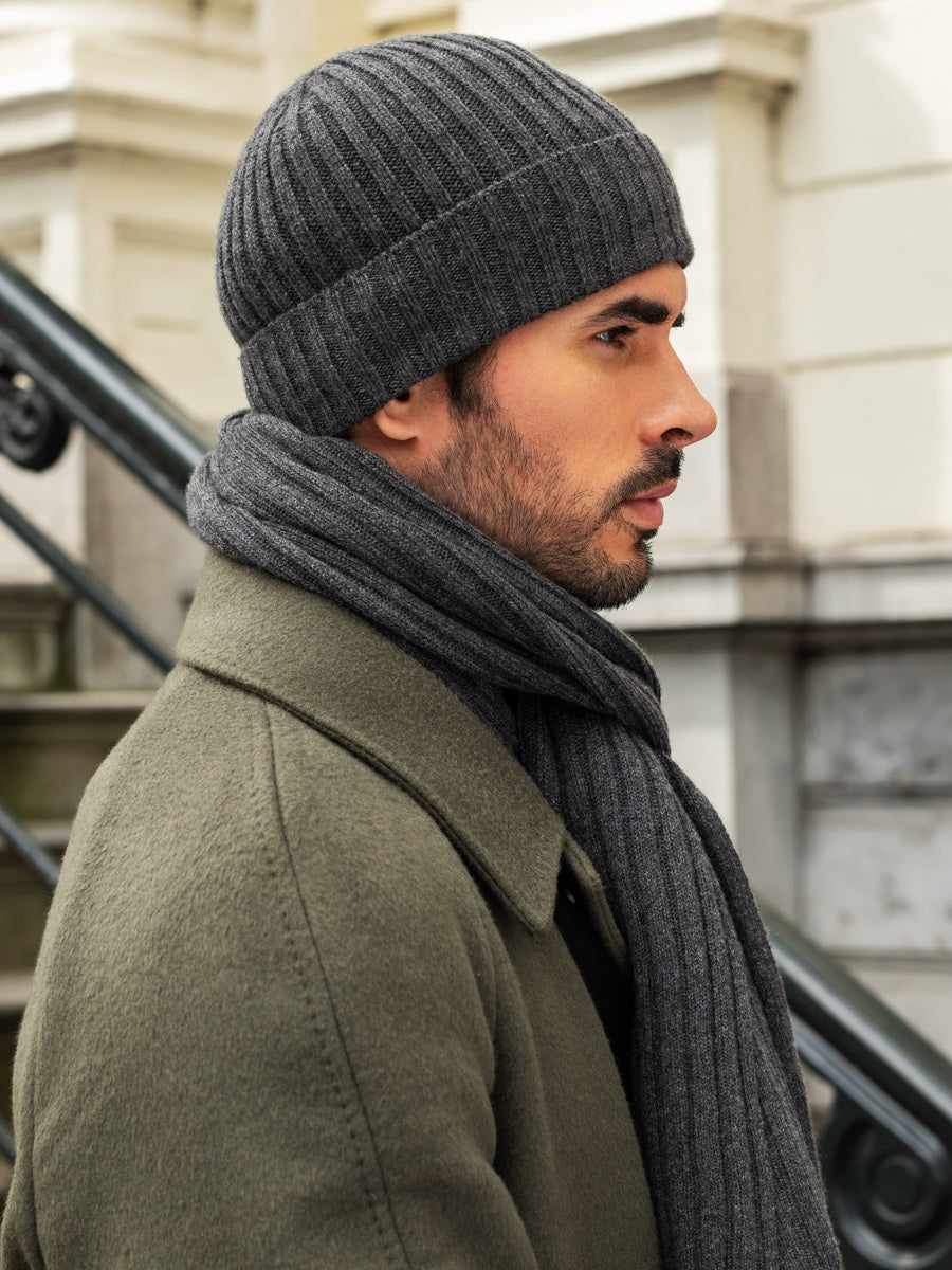 Milano (dark grey) - 100% cashmere ribbed beanie (unisex) - Fratelli Orsini - Luxury Beanie - Handmade in Italy -    13