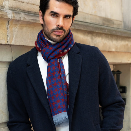 Andrea (red/blue) - soft and lightweight Italian scarf from 100% wool - Fratelli Orsini - Luxury Italian Scarf - Handmade in Italy - 6