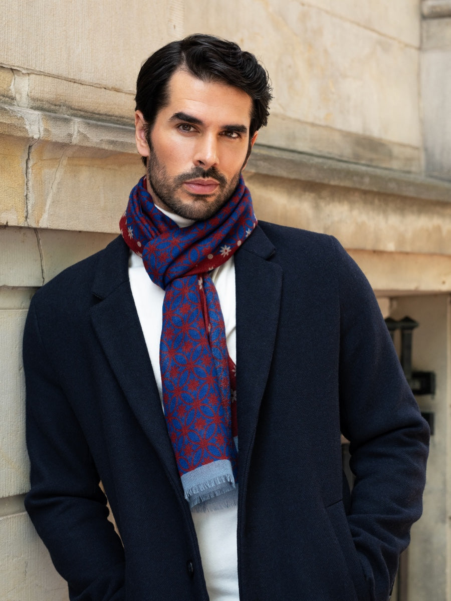 Andrea (red/blue) - soft and lightweight Italian scarf from 100% wool - Fratelli Orsini - Luxury Italian Scarf - Handmade in Italy - 6