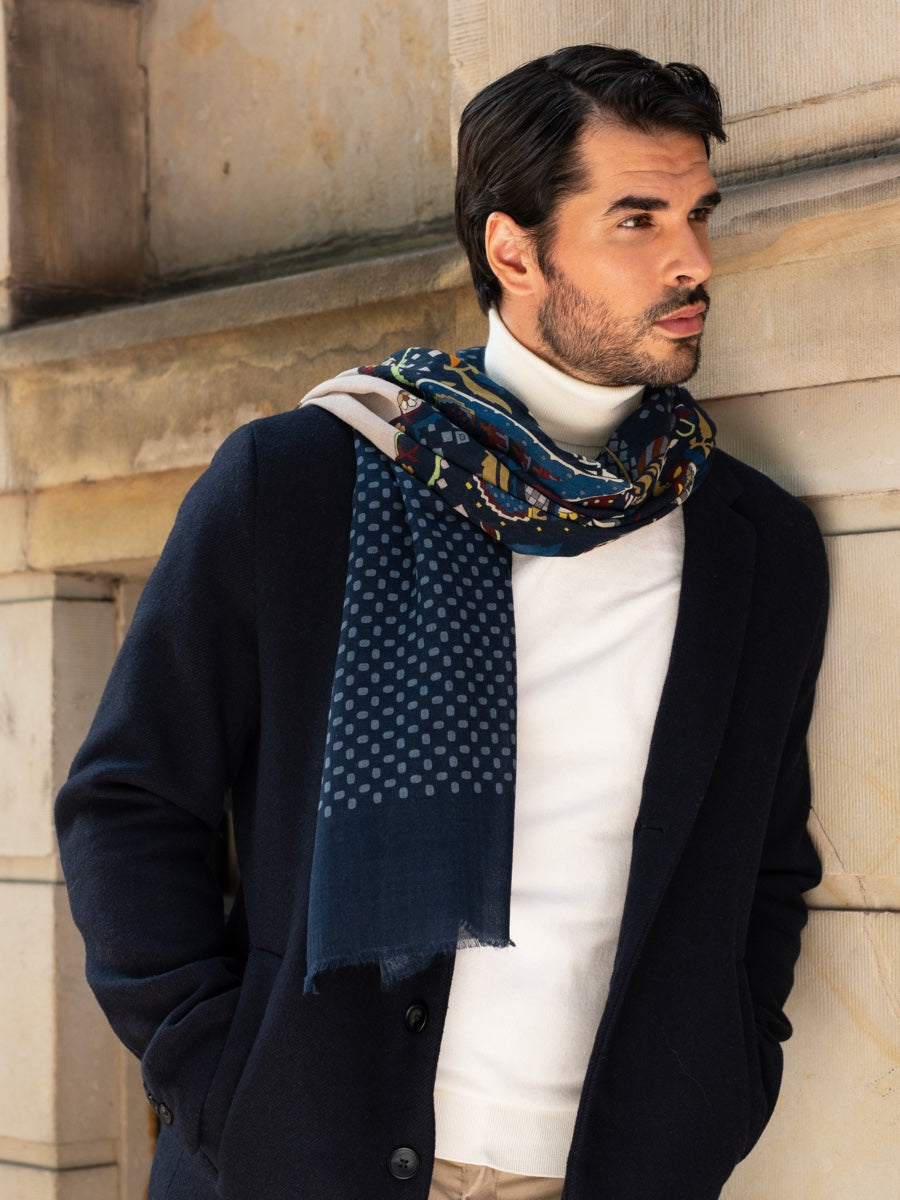 Italian Scarf Wool Men Edoardo (blue) – Fratelli Orsini® - Luxury Leather Gloves - Made in Italy - 6