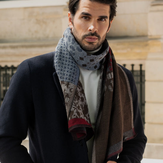 Federico (red/blue) - warm and soft Italian scarf from wool blend - Fratelli Orsini - Luxury Italian Scarf - Handmade in Italy - 9