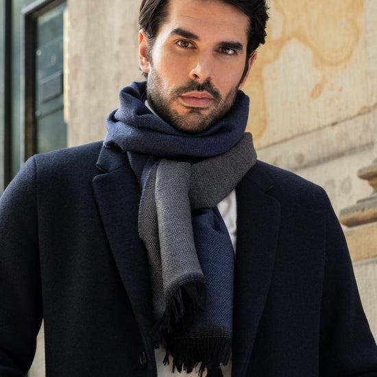 Romeo (blue/grey) - warm and soft scarf from 100% wool - Fratelli Orsini - Luxury Wool Scarf - Handmade in Italy - 8