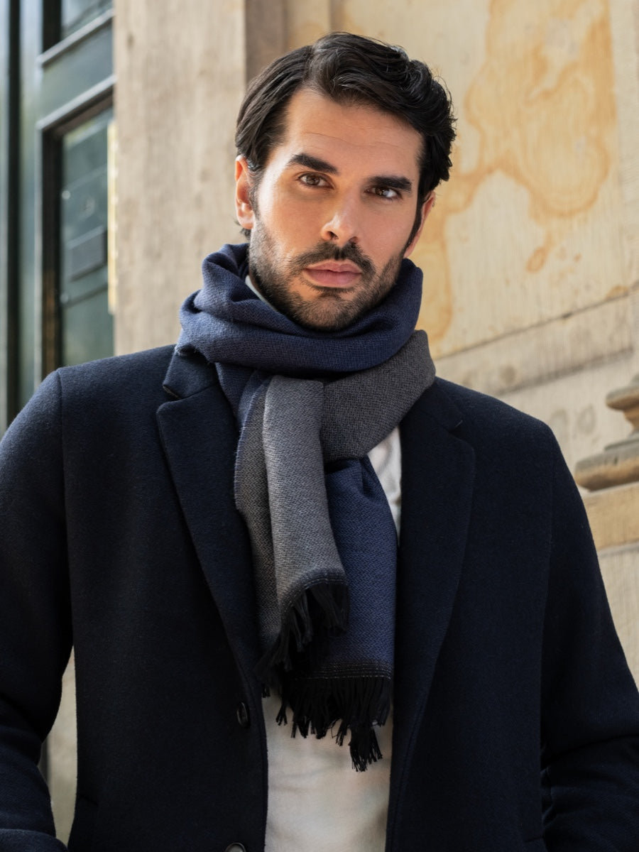 Romeo (blue/grey) - warm and soft scarf from 100% wool - Fratelli Orsini - Luxury Wool Scarf - Handmade in Italy - 8
