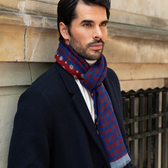Andrea (red/blue) - soft and lightweight Italian scarf from 100% wool - Fratelli Orsini - Luxury Italian Scarf - Handmade in Italy - 8
