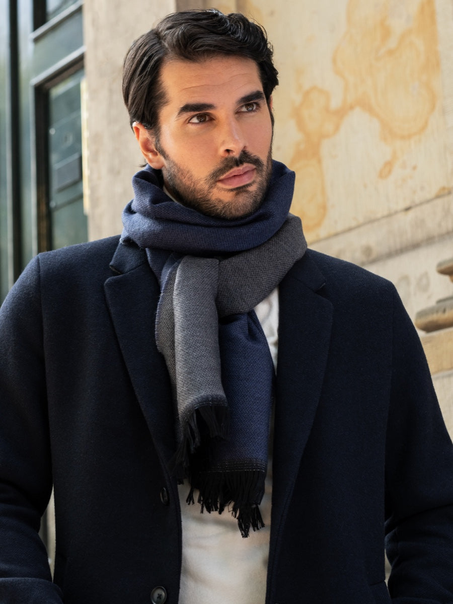 Romeo (blue/grey) - warm and soft scarf from 100% wool - Fratelli Orsini - Luxury Wool Scarf - Handmade in Italy - 6